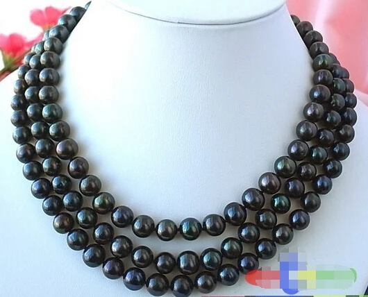 

HOT## Wholesale >>> p1210 AAA 3ROW 10MM BLACK ROUND FW PEARL NECKLACE