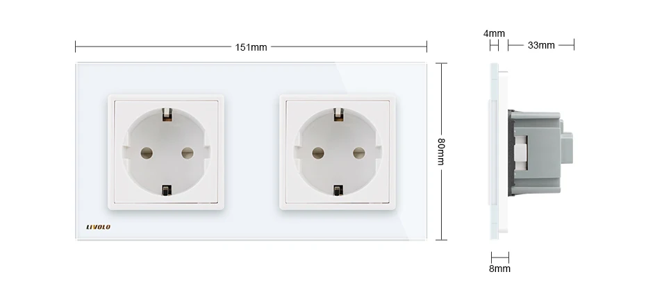 Livolo/Стандартный стены Мощность гнездо, 4 цвета с украшением в виде кристаллов Стекло Панель, производитель 16A розетки, C7C2EU-11/12/13/15