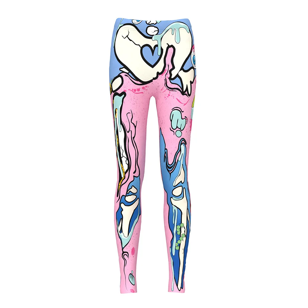 

2018 New Streetwear Halloween Leggings Pink Skull Digital Printed Leggins Women Elastic Fitness Slim Pants