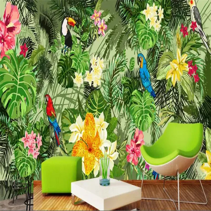 Hand-painted tropical plants cartoon background wall custom large wallpaper murals 3D photo wall manufacturers wholesale Hand-painted tropical plants cartoon background wall custom large wallpaper murals 3D photo wall manufacturers wholesale