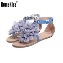 Gladiateur sandales pour femmes bohême perlé d’été fleur plat talons flip flops femmes chaussures de T-sangles sandales taille 35-43 WC0118