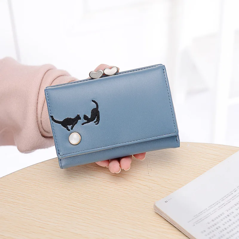 Мини мультфильм Кот короткий женский кошелек милая леди клатч вышивка животное