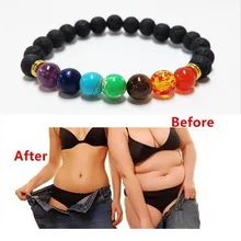 LELX Bless Lose Weight Chakra Bracelet Black Lava Healing Balance Beads Reiki Buddha Prayer Natural Stone Bracelet For Women
