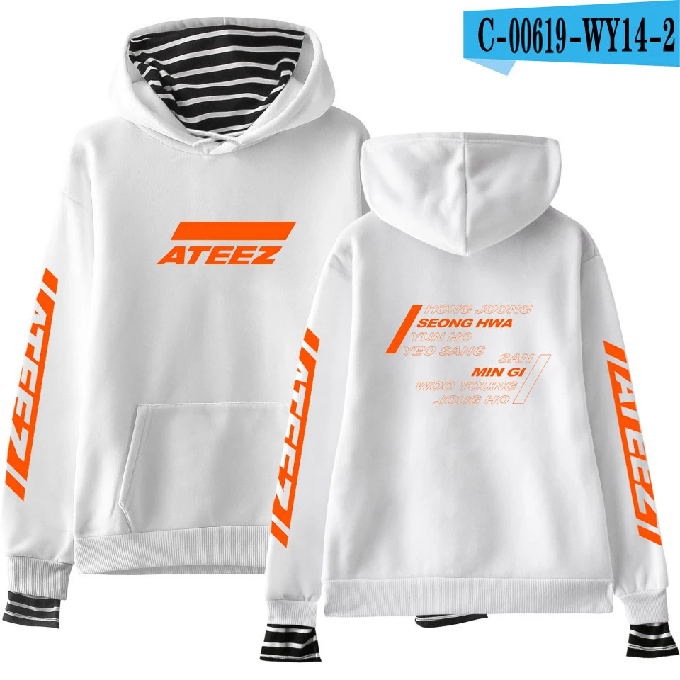 Kpop Корейская команда ATEEZ поддельные два предмета толстовки Толстовка горячая Распродажа повседневные женские/мужские толстовки Kpops Harajuku толстовки - Цвет: WY14-2