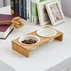 Pet Dog Cat Bowl Ceramic Bowl Bamboo Wooden Table Into A Kitten Skid Resistant Double Bowl Small Dog Food Bowl ► Photo 3/6