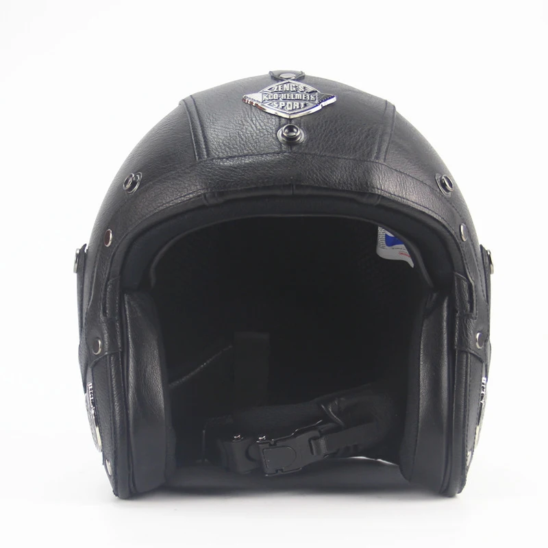 Vintage Leather Motorcycle Open Face Half Helmet 3/4 black cool and high quality black