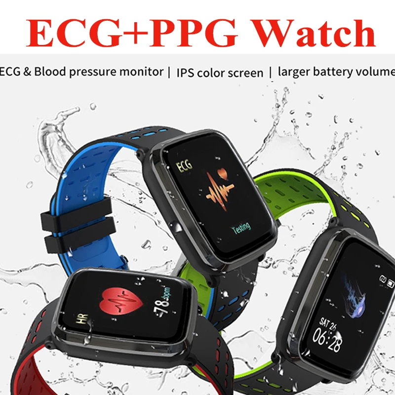 PPG+ ECG Смарт-часы кровяное давление Смарт-часы водонепроницаемый смарт-браслет умный браслет дистанционное управление женский спортивный ремешок pk f1 q8