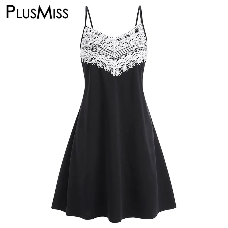 

PlusMiss Plus Size 5XL Lace Crochet Spaghetti Strap Boho Mini Short Dress Women Big Size Sleevelss Summer Sundress XXXXL XXXL