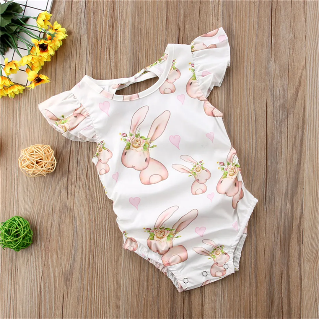 Для новорожденных и маленьких девочек с принтом кролика, гимнастический костюм изящная летняя повседневная одежда, комплекты для новорожденных, цельнокроеные боди пляжный костюм