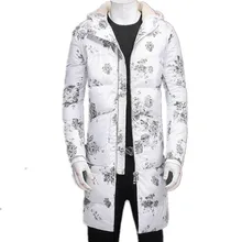 Новое поступление Зимний стиль Мужская мода досуг печать длинная молния хлопок-ватник одежда мужская Тонкая куртка сплошная