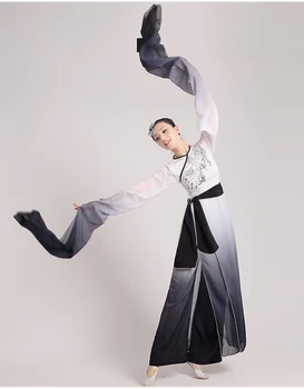 

chinese ink water sleeves costumes Classical dance clothing long sleeves fan Poetry fairy costume fan dance stage performance