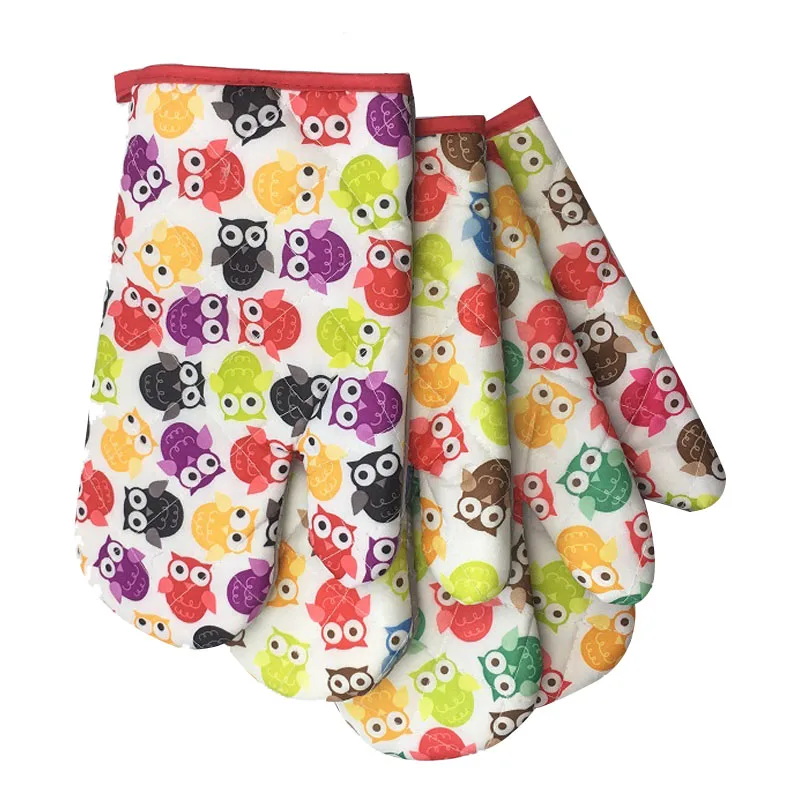 4 Pieces Small Owls Printed Cotton Oven Mitts for Out door BBQ or Kitchen Supplies Oven Glove
