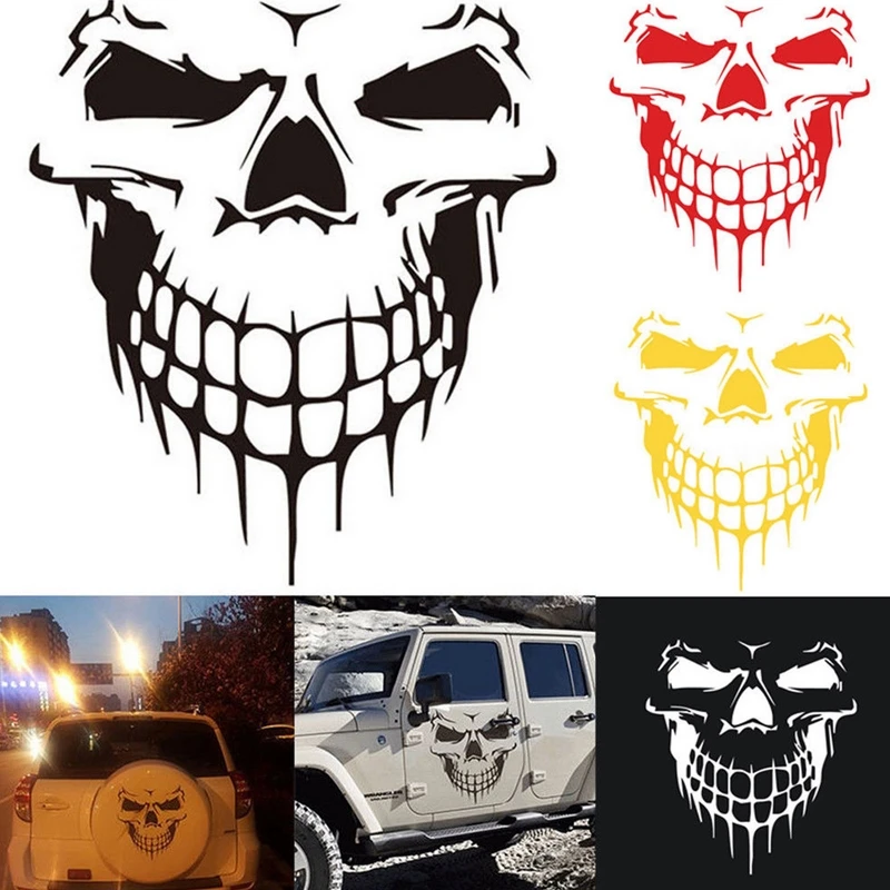 1 PC Big Size 40x36CM Skull Head car sticker Reflective Vinyl Car Styling Car-covers Engine hood door window truck Car sticker (13)