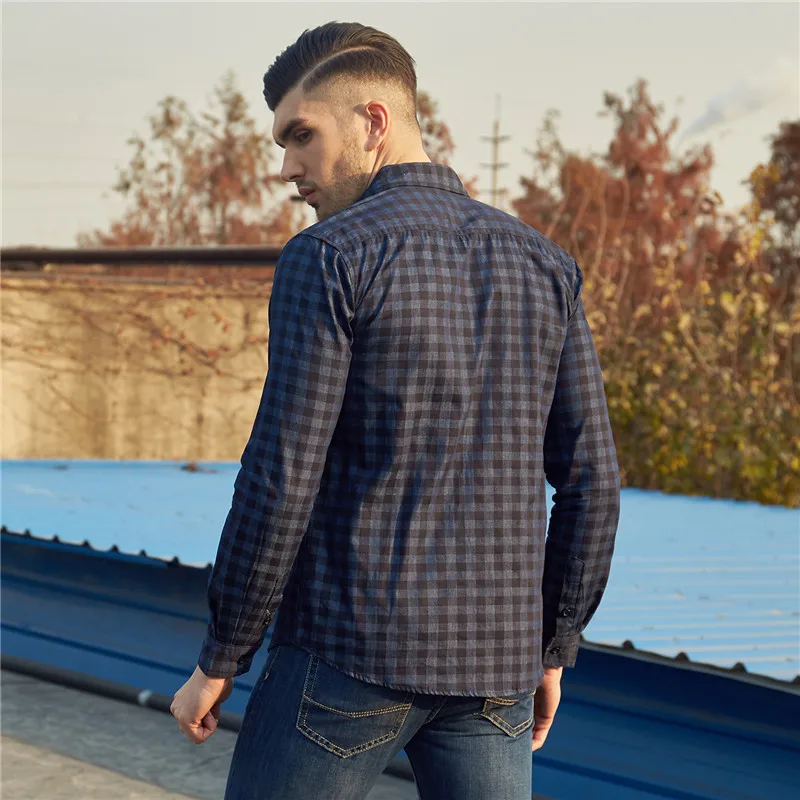 New Arrival Men's Long Sleeve Plaid Shirts Spring Autumn 100% Cotton Brand Casual Male Denim Dress Shirt Work Shirts Tops  (11)