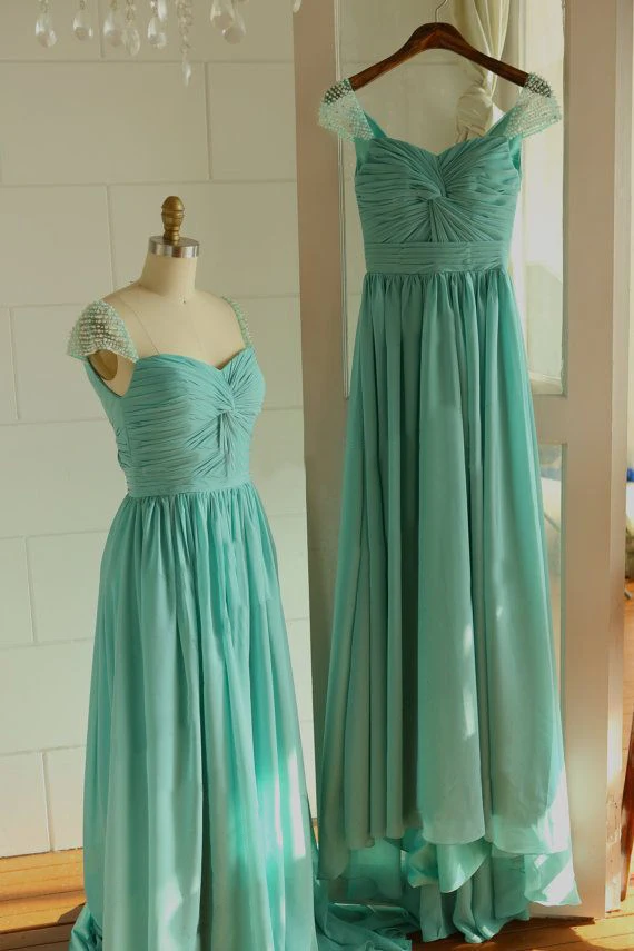 Nuovo stile del manicotto della protezione teal liste chiffon pieghettato  damigella d\u0026#39;onore vestiti da partito Custom made size 4 6 8 10 12 14 16  18 + + b39|chiffon bridesmaid dress|bridesmaid dressesbridesmaid dress  style - AliExpress