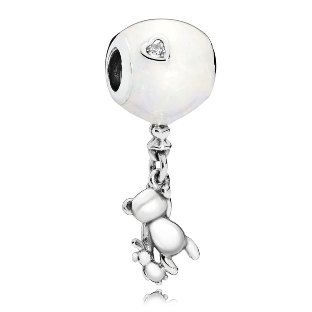 

100% Real 925 Sterling Silver Charms Teddy And Balloon Hanging Charms Fit Original Bracelet Diy Jewelry