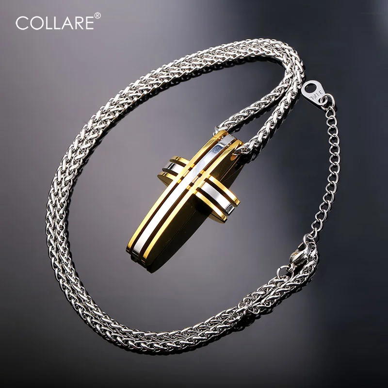 

Collare Cross Necklaces & Pendants Christian Jewelry Wholesale Two Tone Gold Color Stainless Steel Necklace Men Jewelry P703