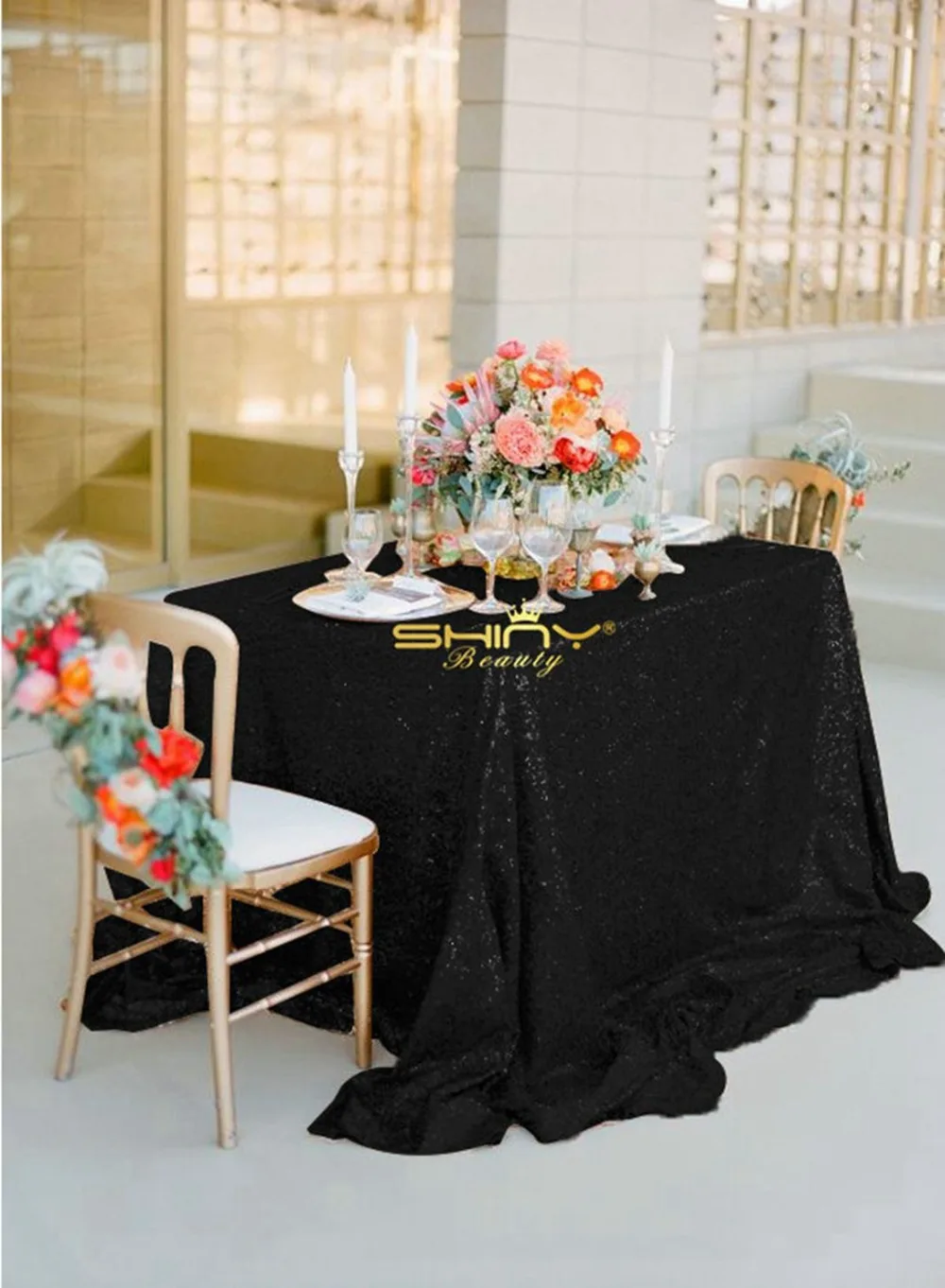 60x102 Inch Black Christmas Tablecloth Black Sequin