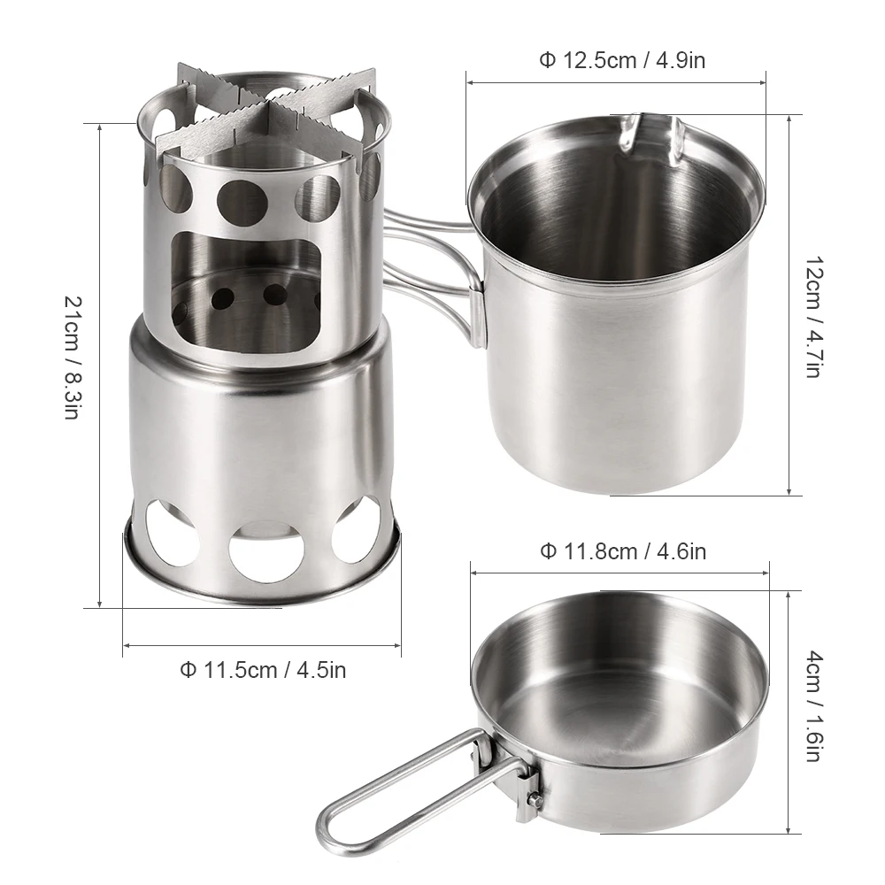 Portátil estufa de Camping Combo estufa de leña y la olla de cocina de mochilero al aire libre pesca senderismo cocina conjunto