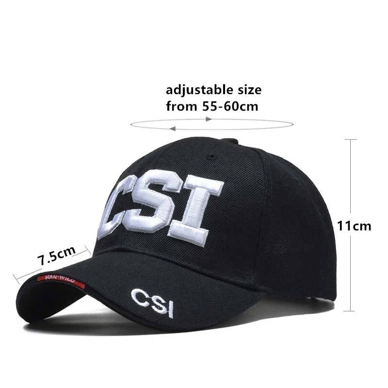 Новинка, Бейсболка унисекс, 3D вышивка, Csi, буквы, Gorras Para Hombre, Bone Snapback, Мужская кепка, регулируемая армейская Кепка