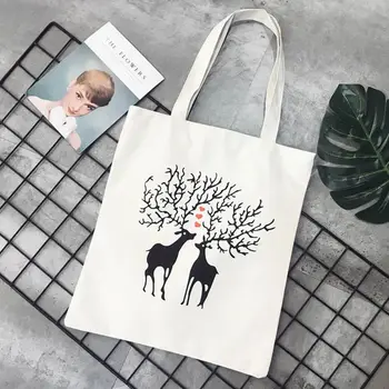 

THINKTHENDO Cute Print Canvas Tote Women Shopper Shopping Shoulder Bags Reusable Foldable Fashion Handbags 12 Pattern