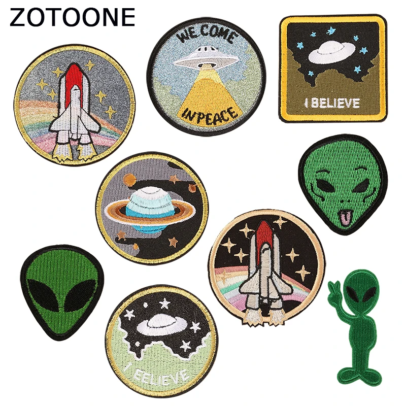 

ZOTOONE Elien UFO Patch for Clothing Diy Space Embroidered Clothes Patches Applications Jacket Iron on Stickers Badges Appliques