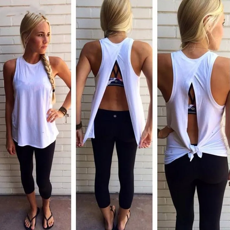

1pc New Tank Top Irregular Summer Tops Sexy Women Back Split T-Shirts Sleeveless Tank O Neck Camis White Femme Tees
