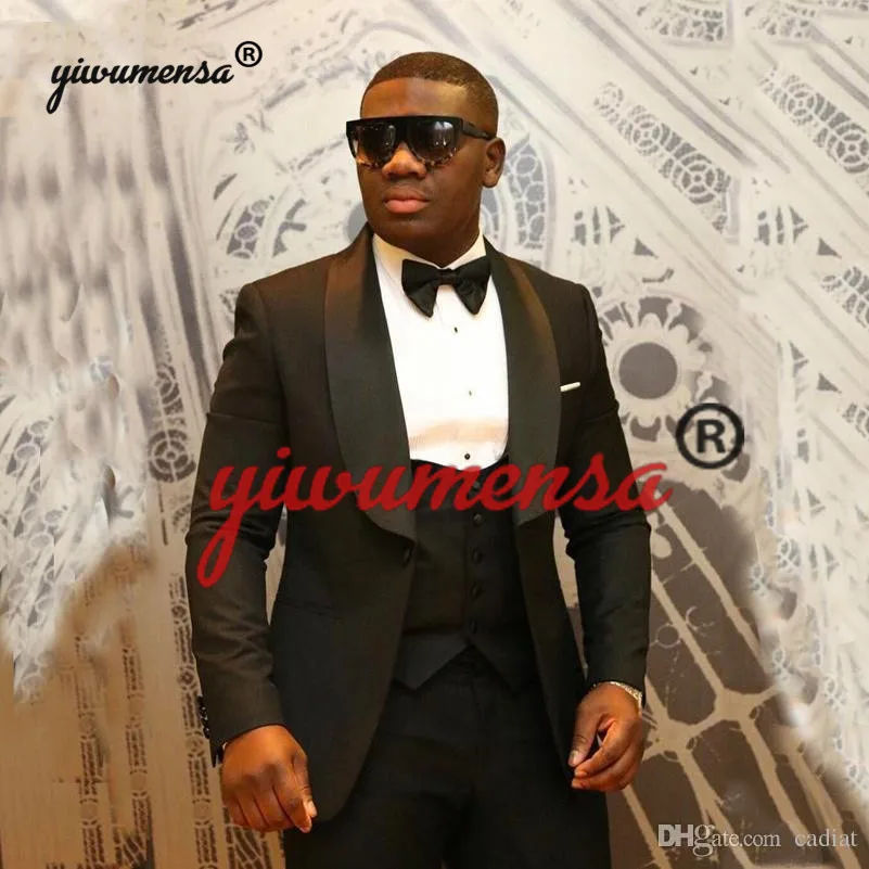 Big Shawl Lapel Black Men Suits Mens Tuxedo Smoking Groom Suit 2019 Custom Made Formal Wedding