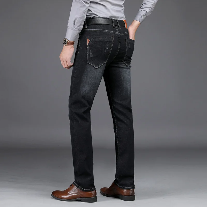 Мужские прямые тонкие деловые повседневные простые джинсы, большие размеры, хлопок, высокое качество, мужские эластичные прямые джинсы 37 38