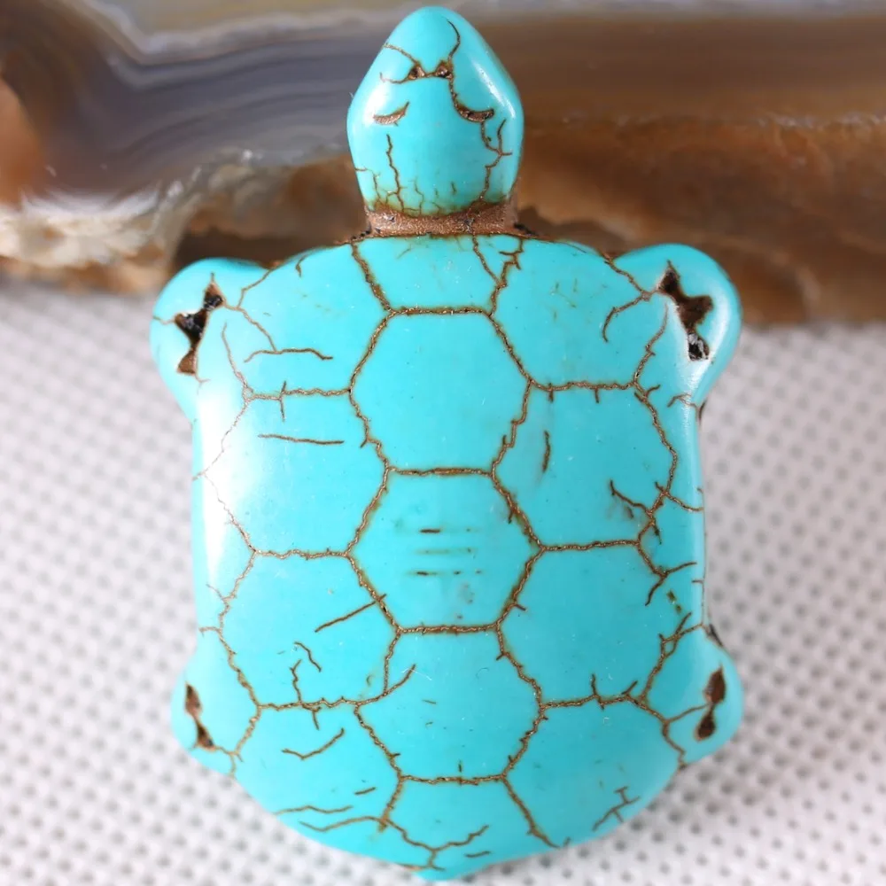 

Free Shipping Fit Necklace Natural Stone Bead Green 32x48MM Turtle Blue Howlite Pendant 1Pcs RK042