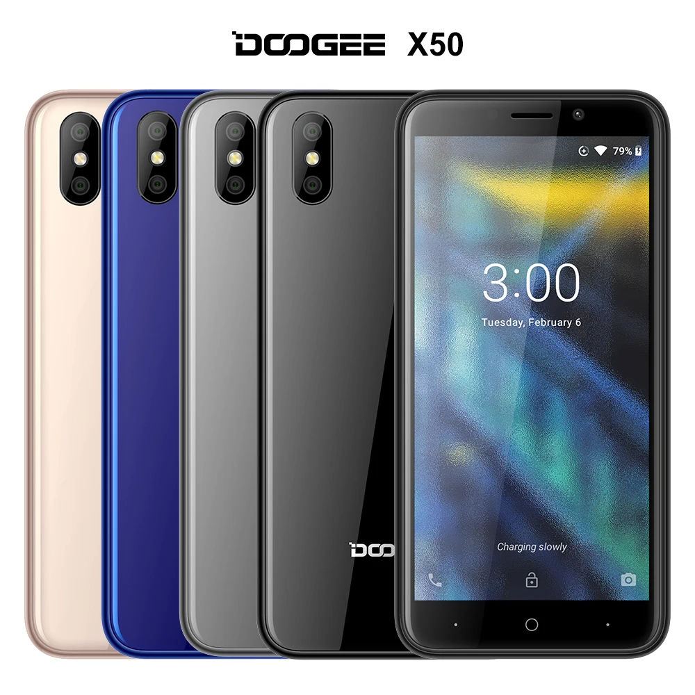  DOOGEE X50 mobile phone Android 8.1 MTK6580M Quad-Core 1GB RAM 8GB ROM Dual Cameras 5.0inch 2000mAh