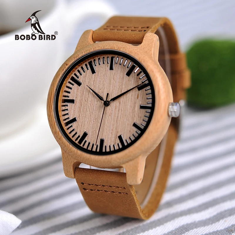 Achat BOBO OISEAU C A16 Femmes En Bois Bambou Montres pour Hommes Bracelet En Cuir Montres À Quartz pour les Femmes avec Boîte Cadeau OEM Dropshipping