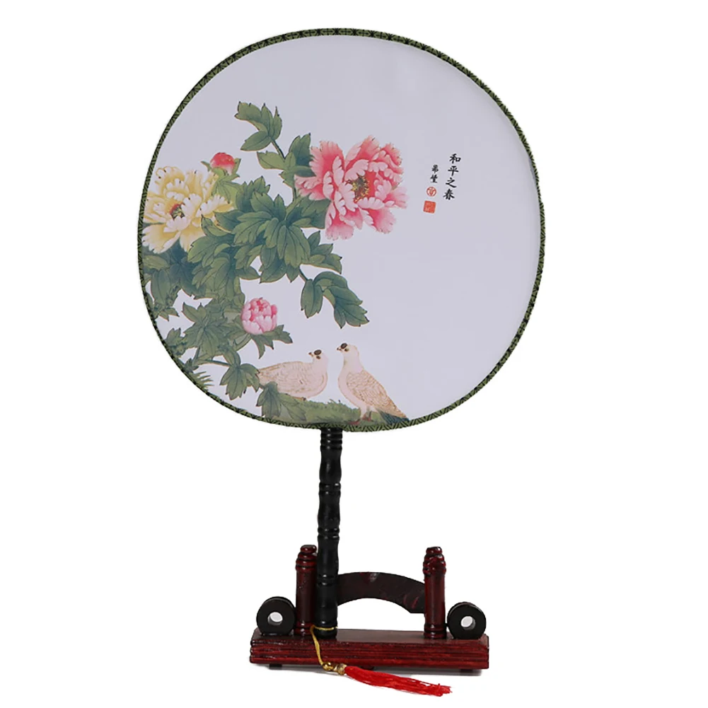 

Wooden Handle Round Hand Fan Chinese Tang Dynasty Style Round Fan Random Color As Shown