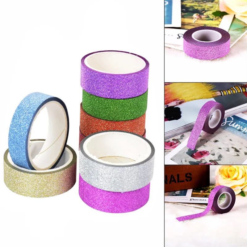 

5M DIY Self-adhesive Glitter Washi Paper Tape Sticker Wedding Birthday Festival Decoration Home Decor