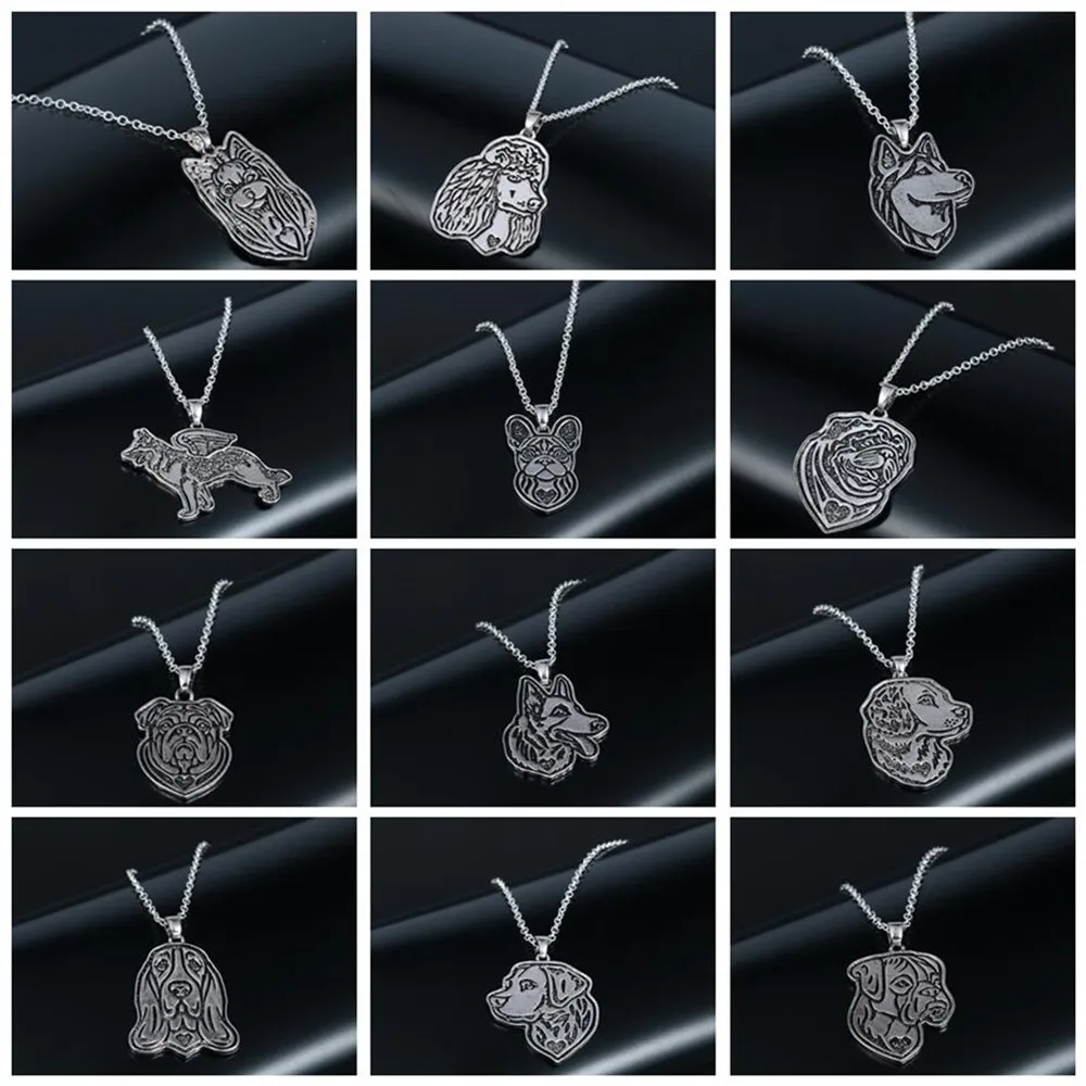 

QIAMNI Poodle Bulldog Siberian Husky Dog Puppy Animal Pendant Necklace Pet Lovers Jewelry Christmas Birthday Gift Men Women Kids