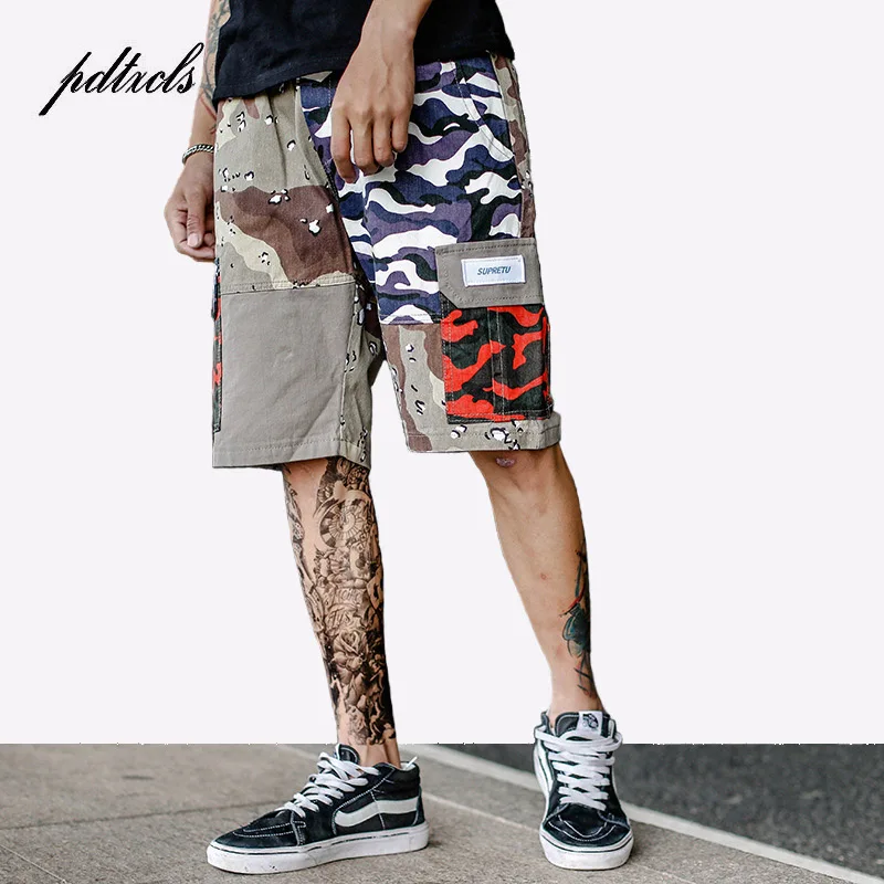 49Hot камуфляж Цвет Блок Лоскутные Брюки карго шорты мужские в стиле «хип-хоп» Повседневное камуфляжные укороченные детские штанишки уличная хлопковые шорты для мальчиков