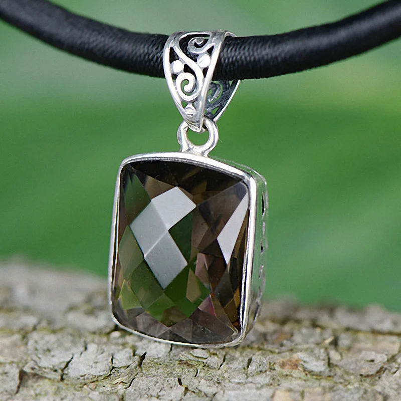 

Real Pure 925 Silver Citrine Pendant For Women With Gemstones Faceted Vintage Thai Silver Fine Jewelry Pedras Naturais