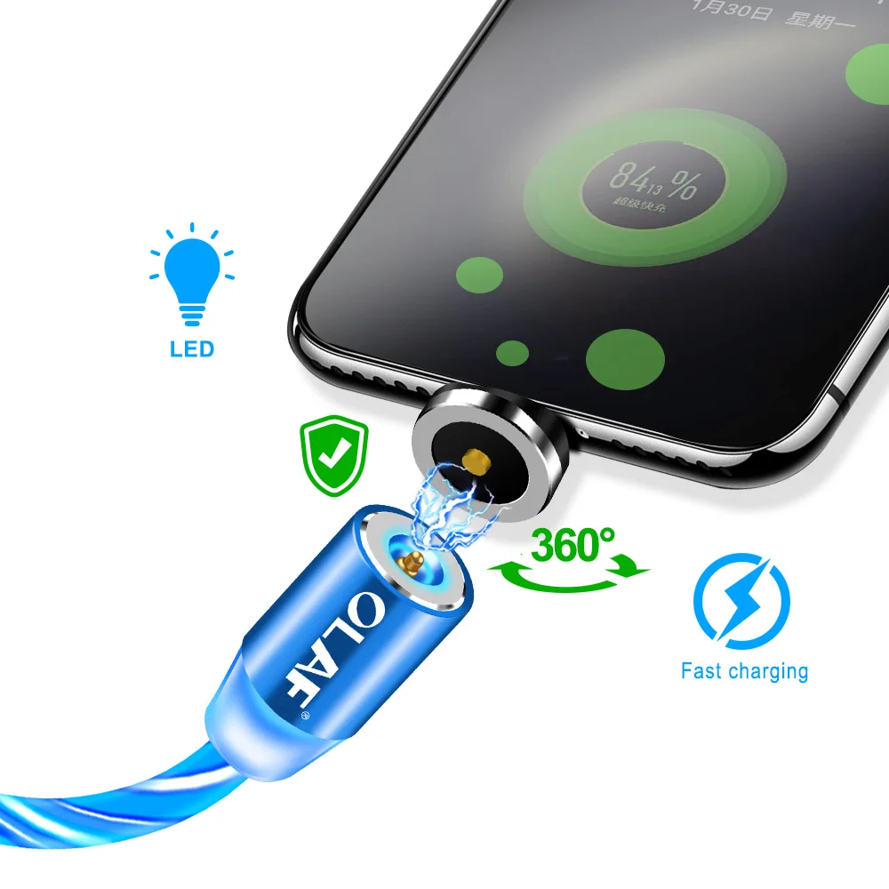  OLAF Blenden Beleuchtung Magnet Drehbare Schnelle Lade Micro USB Typ C Kabel ladegerät Für Iphone 7
