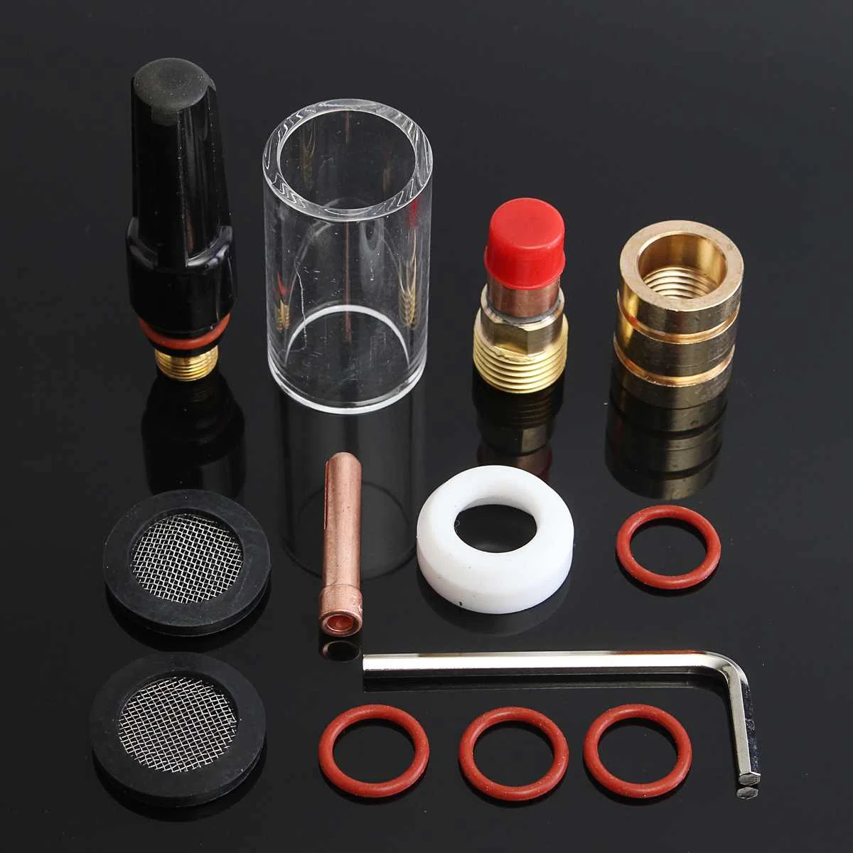 

2.4mm 13Pcs TIG Welding Torch Collet Body Pyrex Cup Gas Lens Insulator Kits Accessories For WP17 18 26 3/32" Welder-Working