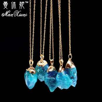 

Druzy Quartz Natural Stone Irregular Geode Stone Gold Color Raw Stone Pendant Necklace For Women Quartz Necklace
