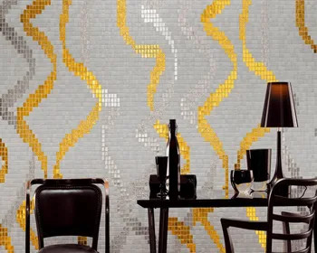

Customized Alkali Gold Silver Festoon Puzzle Art Pattern Glass Mosaic tile for livning room bath showroom Wall Floor