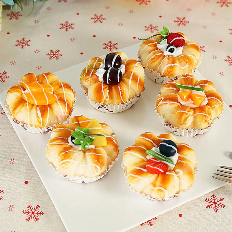 6PC Simulation PU Fruit Bread Figurine Artificial Fake Bread Kitchen Food Prop Decoration Ornament Accessories Cake Miniatures