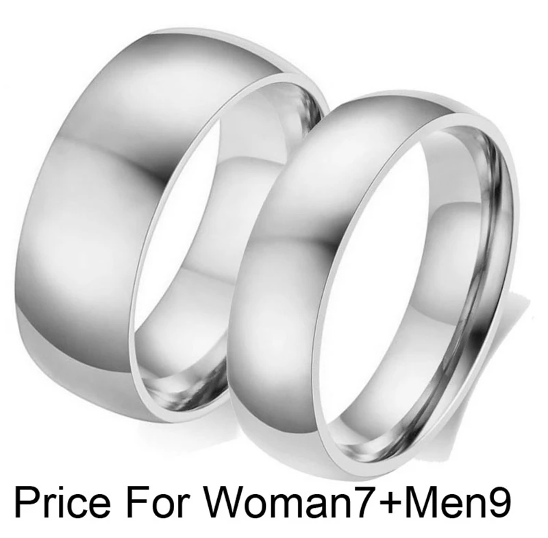 6 мм/8 мм Бразилия простая пара свадебные пара колец серебро из нержавеющей стали ювелирные обручальные кольца набор для женщин и мужчин - Цвет основного камня: Woman7Men9Silver