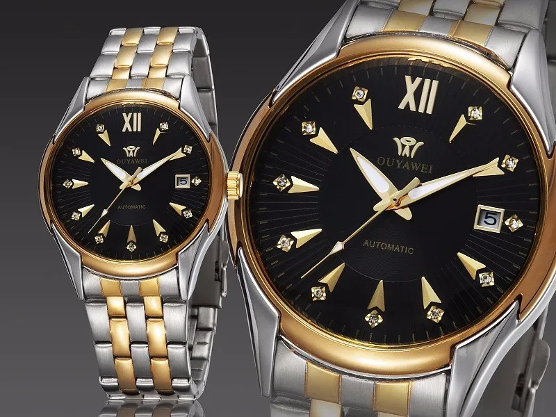 Новинка автоматические ручные механические мужские наручные часы полностью стальной ремешок роскошные золотые Классические наручные часы с календарем Relojes подарки