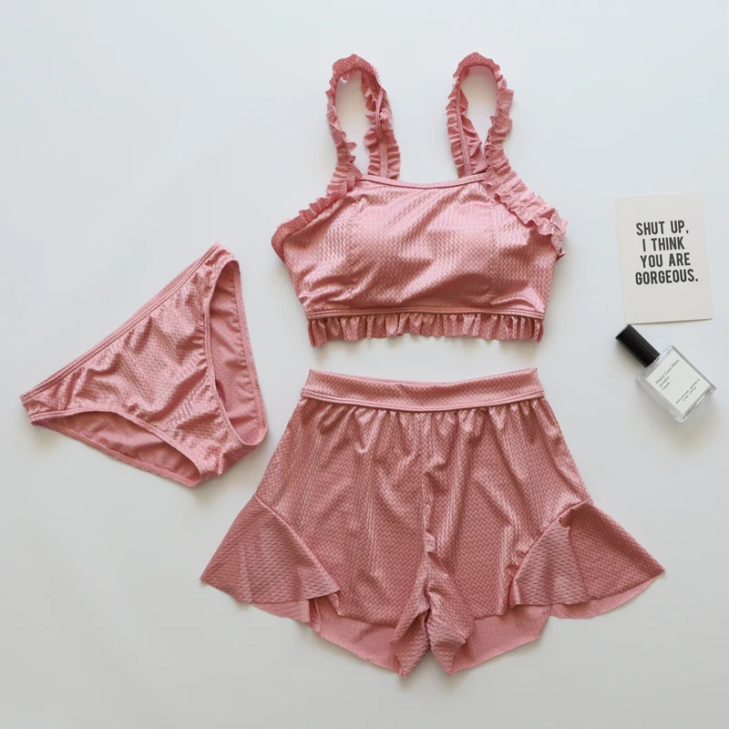 

(tender powder - slow memories) Sexy Student split bikini swimsuit with three conservative suits