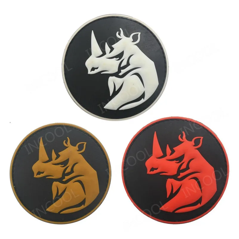 

Rhino Head PVC Patch Tactical Military Morale Hook Patch Rhinoceros Rubber Patches Armband Combat Badges For Clothing Backpack