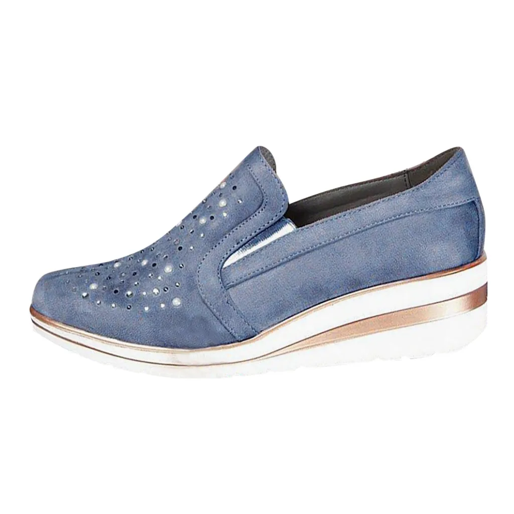SAGACE/обувь на танкетке в римском стиле; обувь, увеличивающая рост; женская обувь из вулканизированной кожи; женские повседневные спортивные кроссовки с круглым носком - Цвет: Синий