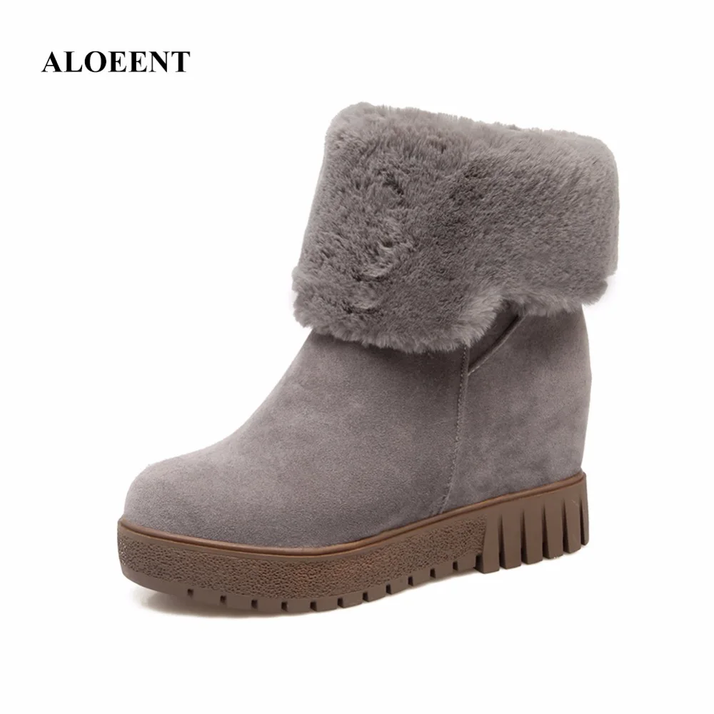 

ALOEENT Suede Women Snow Boots Mid High Winter Boots Female Warm Flat Shoes