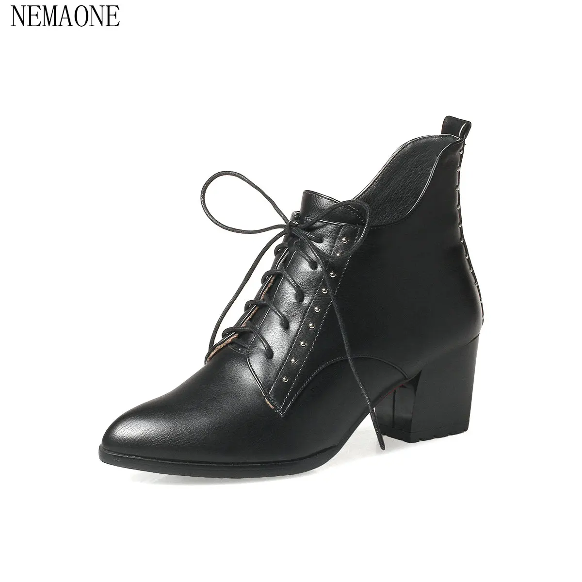 NEMAONE 2018 Western Style Women Boots Black Winter Boots Square High Heel Ankle Boots Party Ladies Shoes Size 34-40