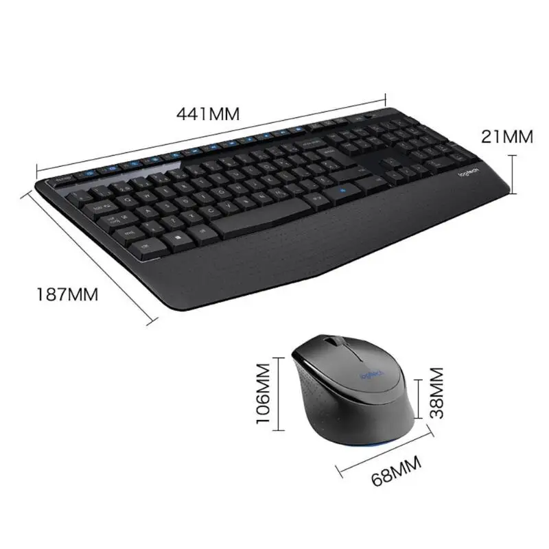 Беспроводная клавиатура logitech MK345 2,4 ГГц, комбинированная Вертикальная брызгозащищенная Офисная Клавиатура, полноразмерная клавиатура с подставкой для рук+ мышь